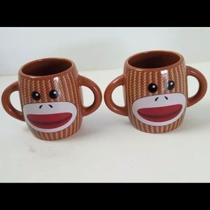 Coffee Cup / Mug Sock Monkey Brown Double Handle